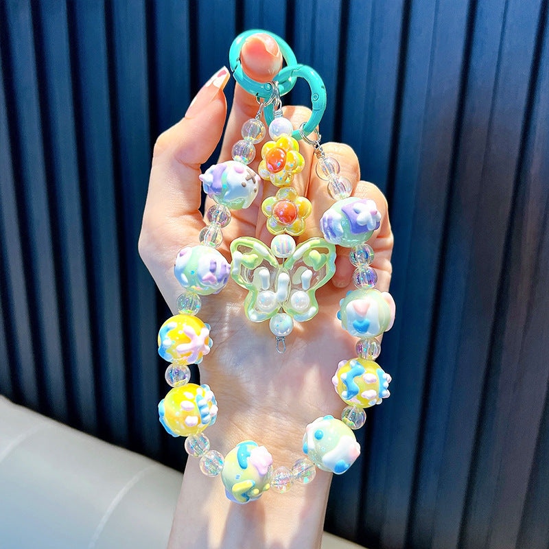 Wholesale cute cartoon butterfly hand-painted beads wristlet keychain