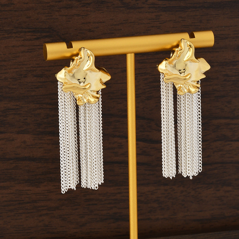 Wholesale  Exaggerated Asymmetrical Pleated Long Tassel Earrings