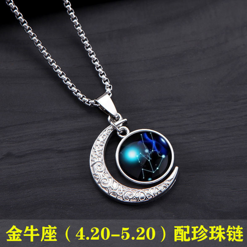 Wholesale Zodiac Contion Men S Moon Pendant Necklace Titanium Steel Chain Fade Resistant Fashion Accessory Gift Boutique Resale