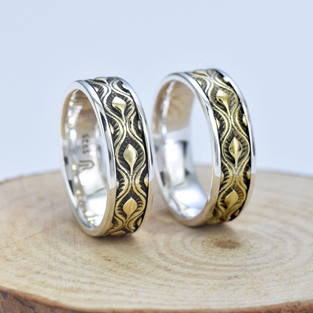 Wholesale 925 sterling silver retro fashion ring two-color ring