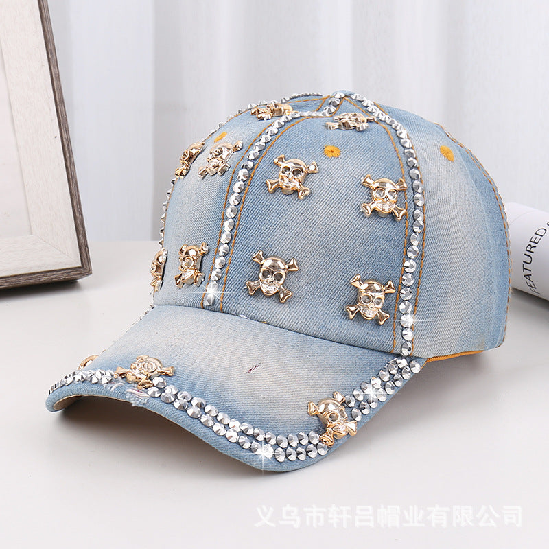 Wholesale Rhinestone Washed Denim Baseball Cap