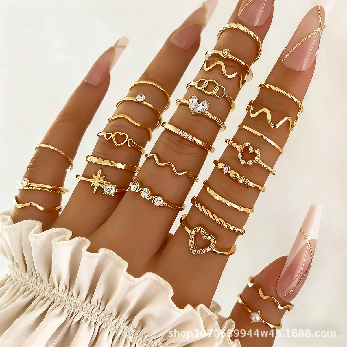 Wholesale Chic Geometric Heart Shaped Women S Stacking Ring Set 28 Piece Gold Tone Alloy Fashion Jewelry Everyday Wear