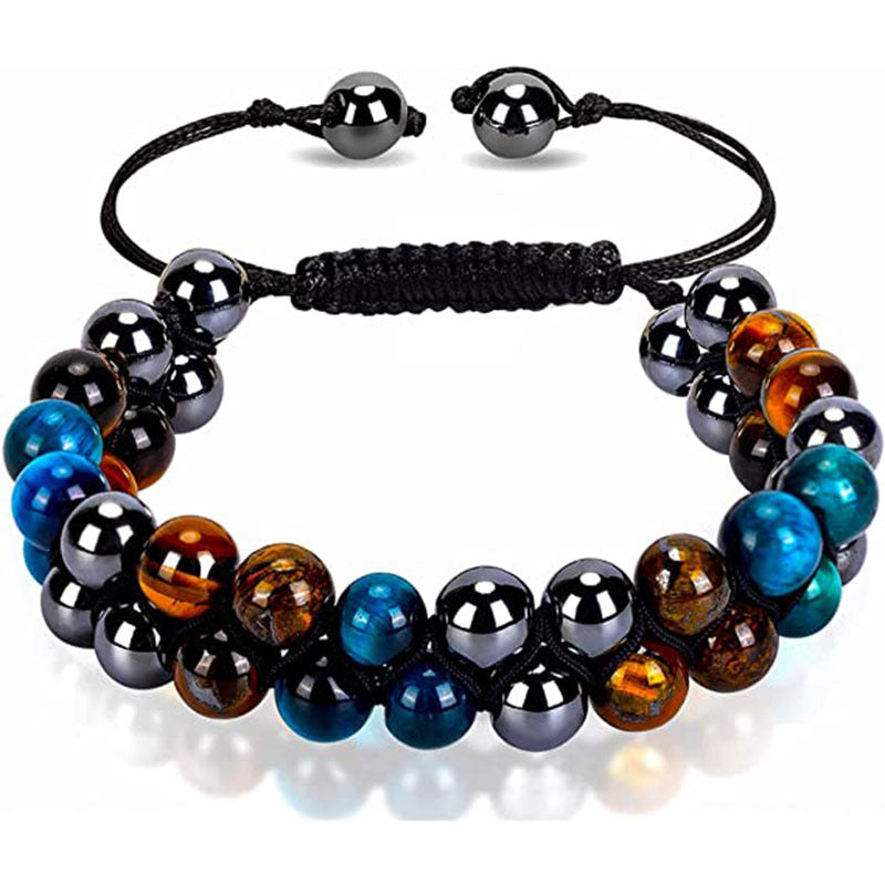 Wholesale  8MM Blue Tiger Eye Black Magnet Bracelet