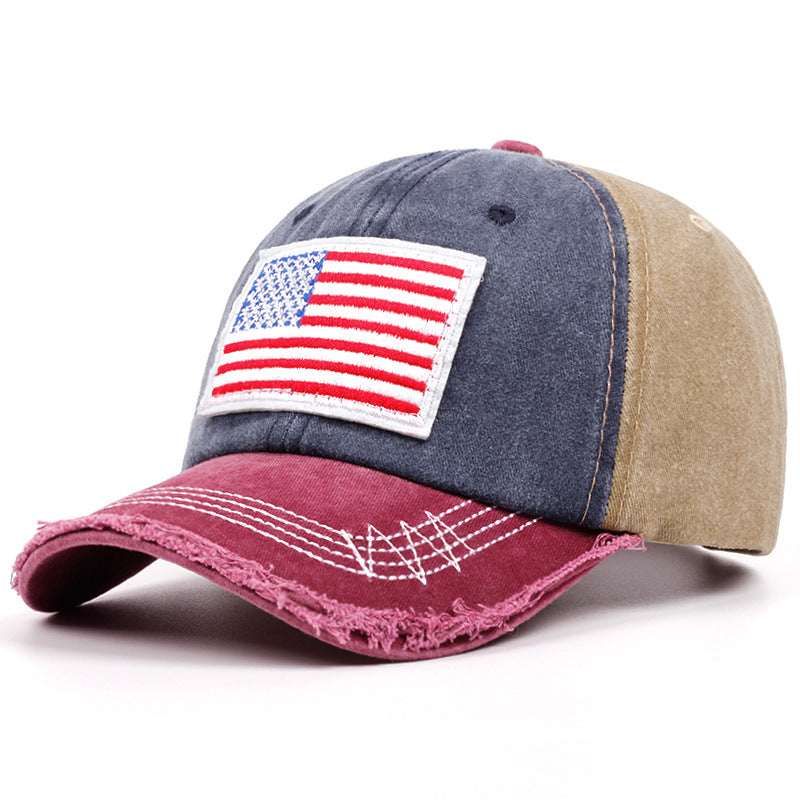 Wholesale American Flag Hat Raw Edge Cotton Baseball Cap ACC-HT-QiNiao011