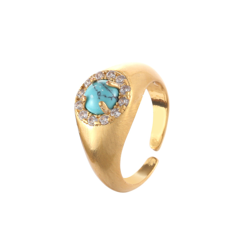 Wholesale Natural tiger' s eye turquoise opal opal opal ring