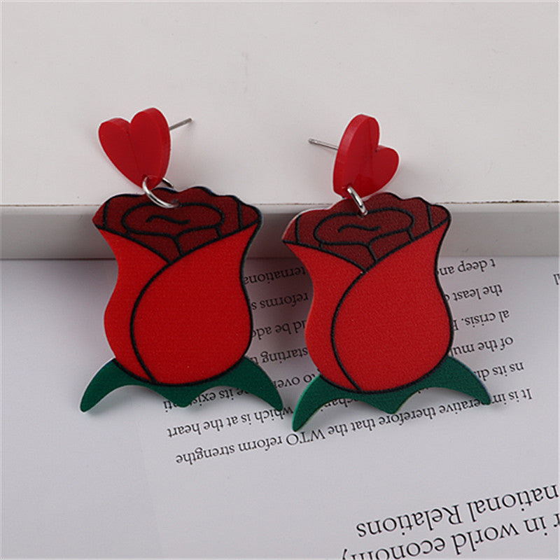 Wholesale Valentine' s Day Love Bear Rose Heart Earrings