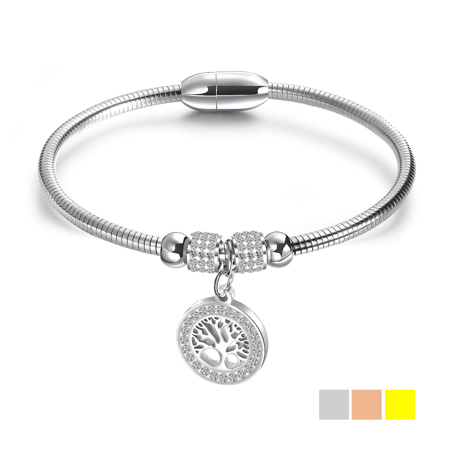 Wholesale diamond tree of life titanium steel bracelet