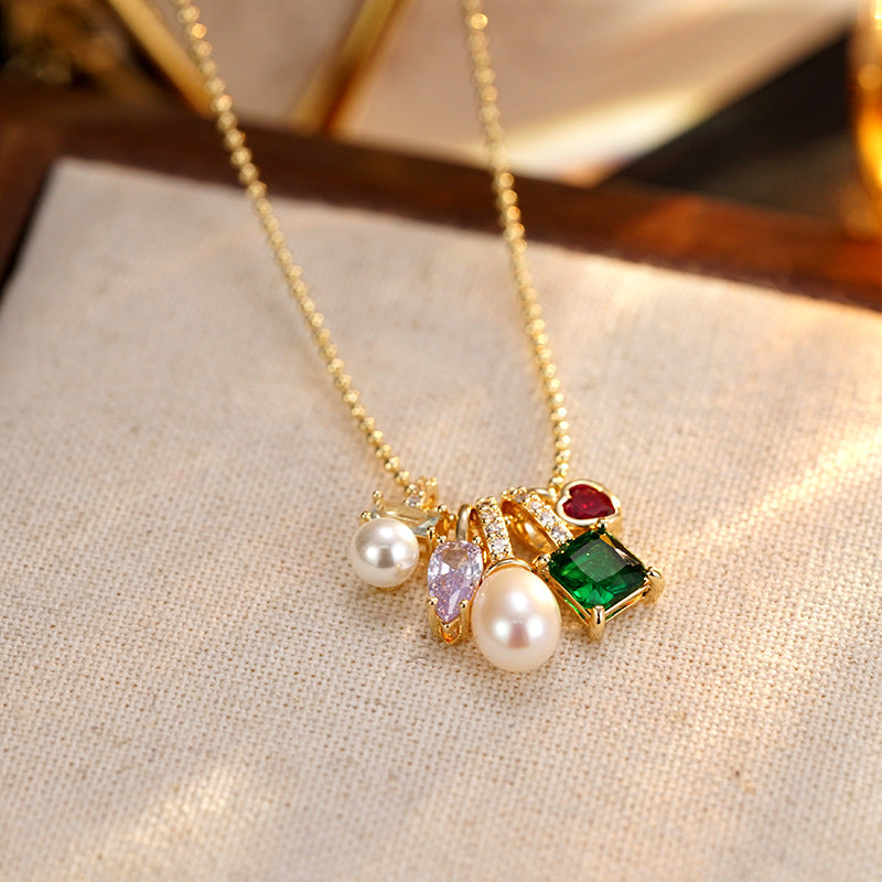 Wholesale  Light Luxury  Pearl Zircon Inlaid Multi-pendant Necklace