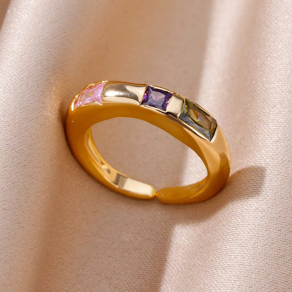 Wholesale Copper ring with colorful zircon stones