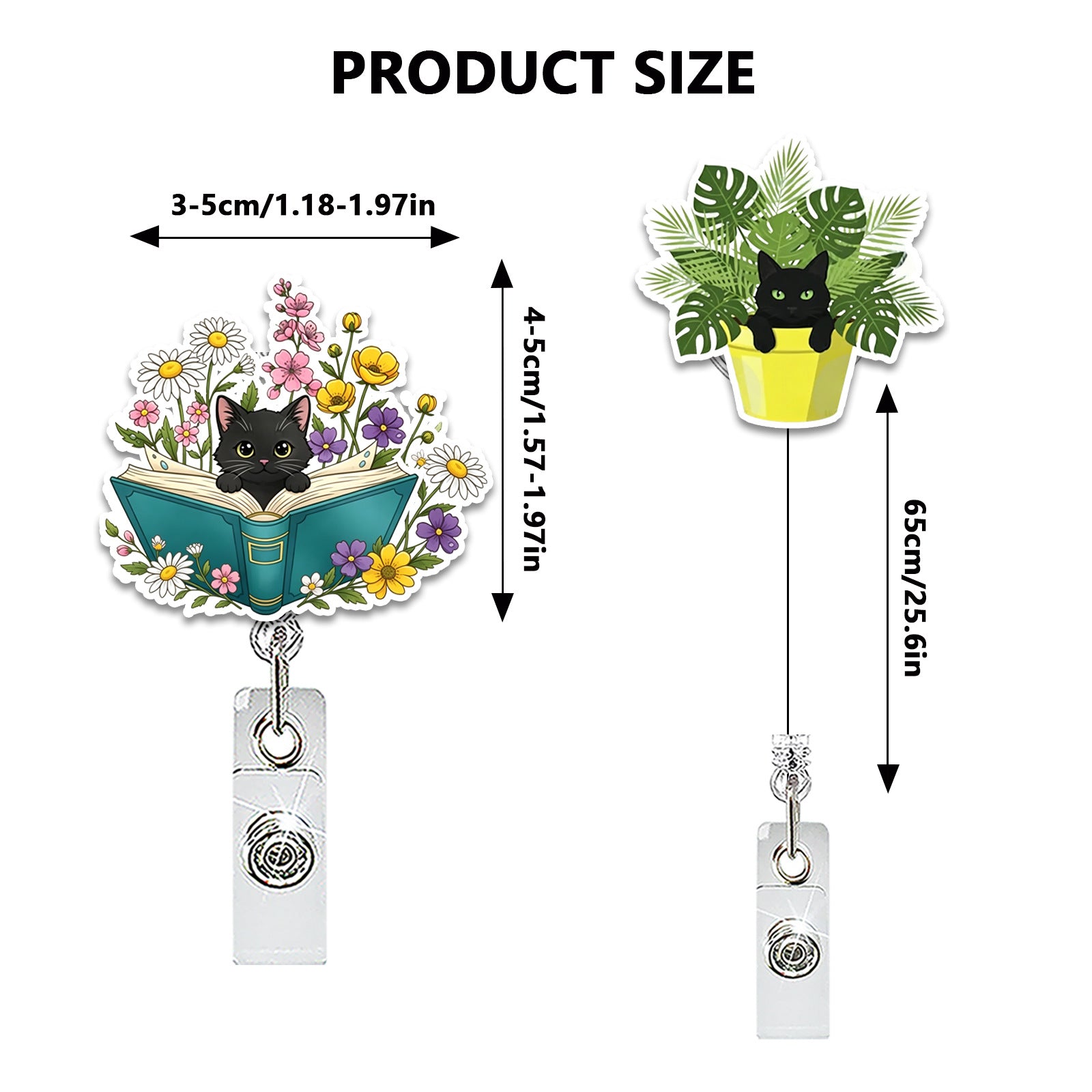 Wholesale Chic Acrylic Black Cat Flower Retractable Badge Reel for Nurse ID Card Holder