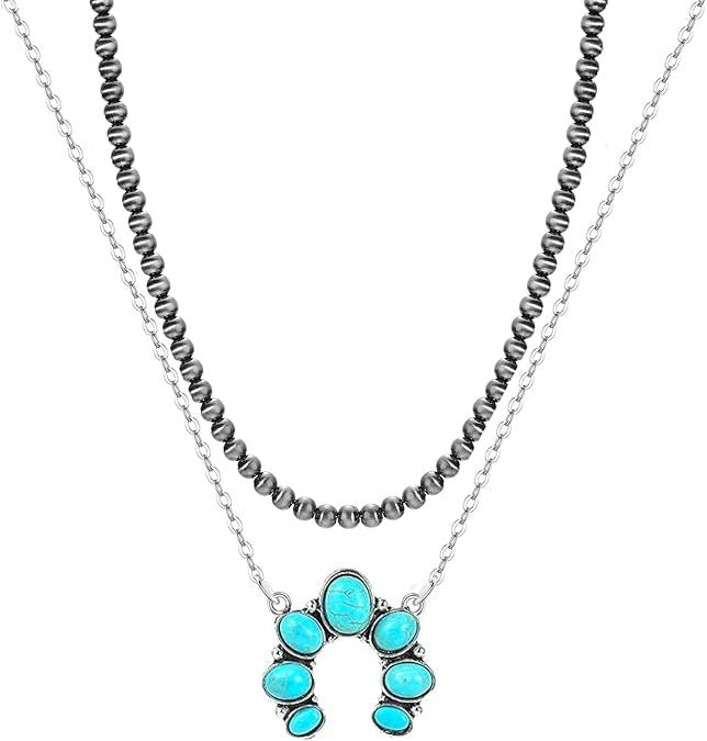 Wholesale round beads vintage carved turquoise multi-layer necklace