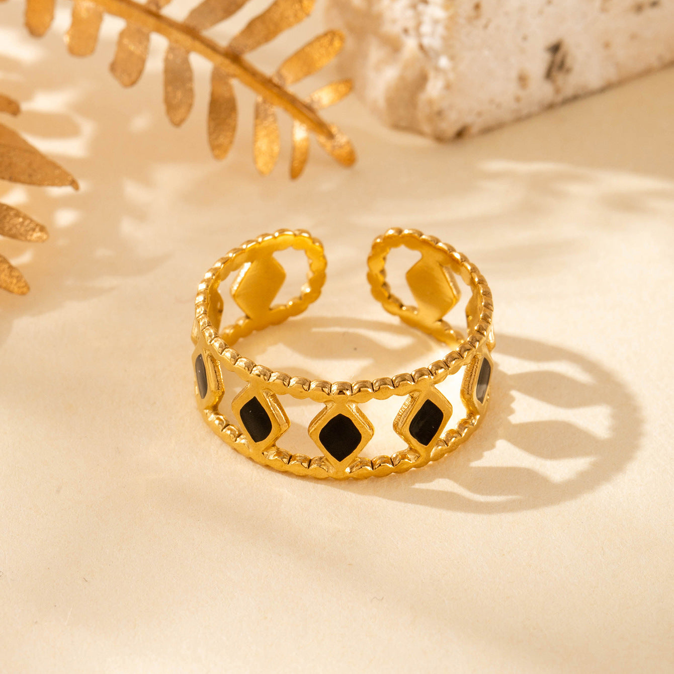 Wholesale  Retro   All-match Titanium Steel Diamond Pattern Opening Adjustable Ring