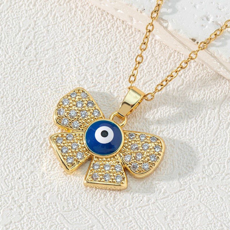 Wholesale Bohemian Evil Eye Pendant Necklace Copper Zircon Drop Oil Fashion Accessory Boutique Resale