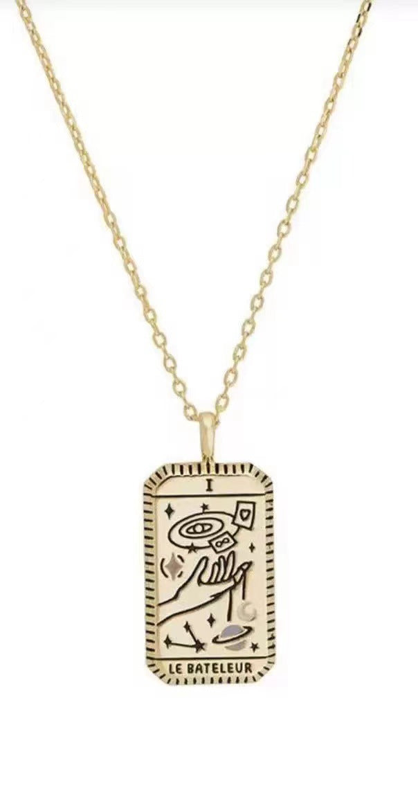 Wholesale  Tarot Pendant Necklace Retro Ethnic Commemorative Painting Oil Pendant