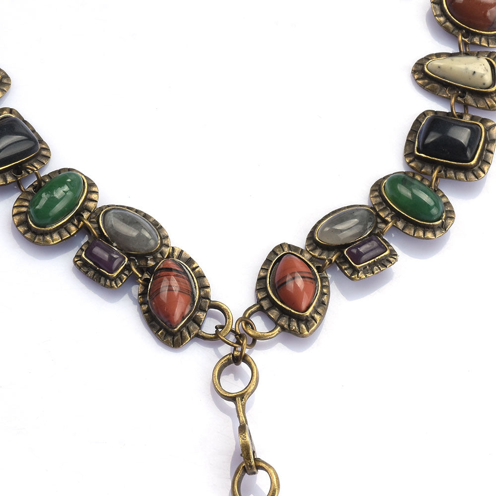 Wholesale Vintage Metal Gemstone Inlaid Long Necklace