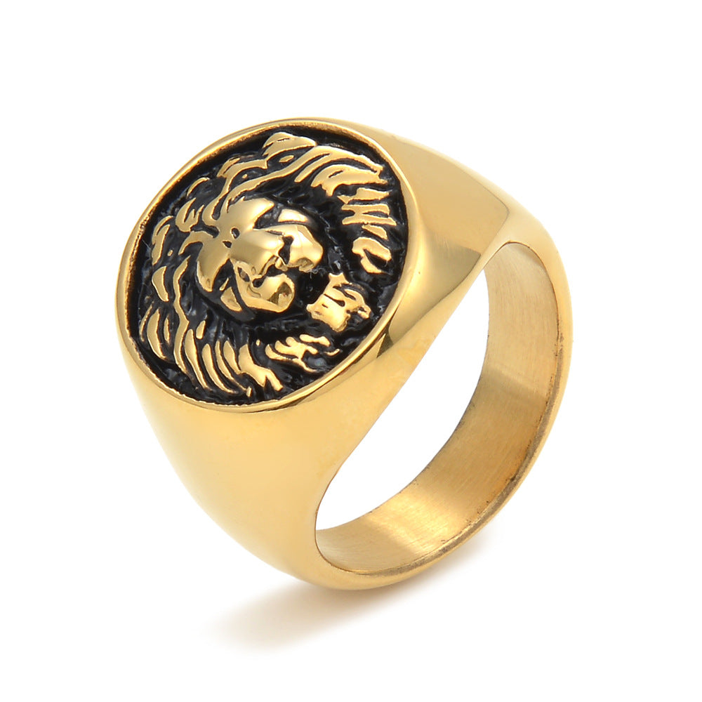 Wholesale Vintage Lion Head Stainless Steel Titanium Steel Men's Ring ACC-RS-Qiaoa002