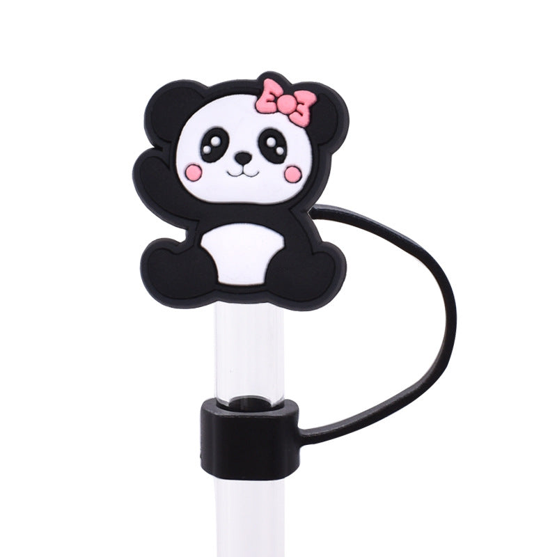 Wholesale Random 100pcs Cute Panda Series PVC Soft Straw Tube Cap