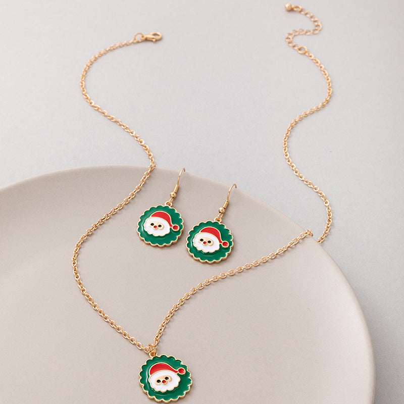 Wholesale Santa Claus Oil Drop Necklace Earring Set ACC-ES-YongGe002