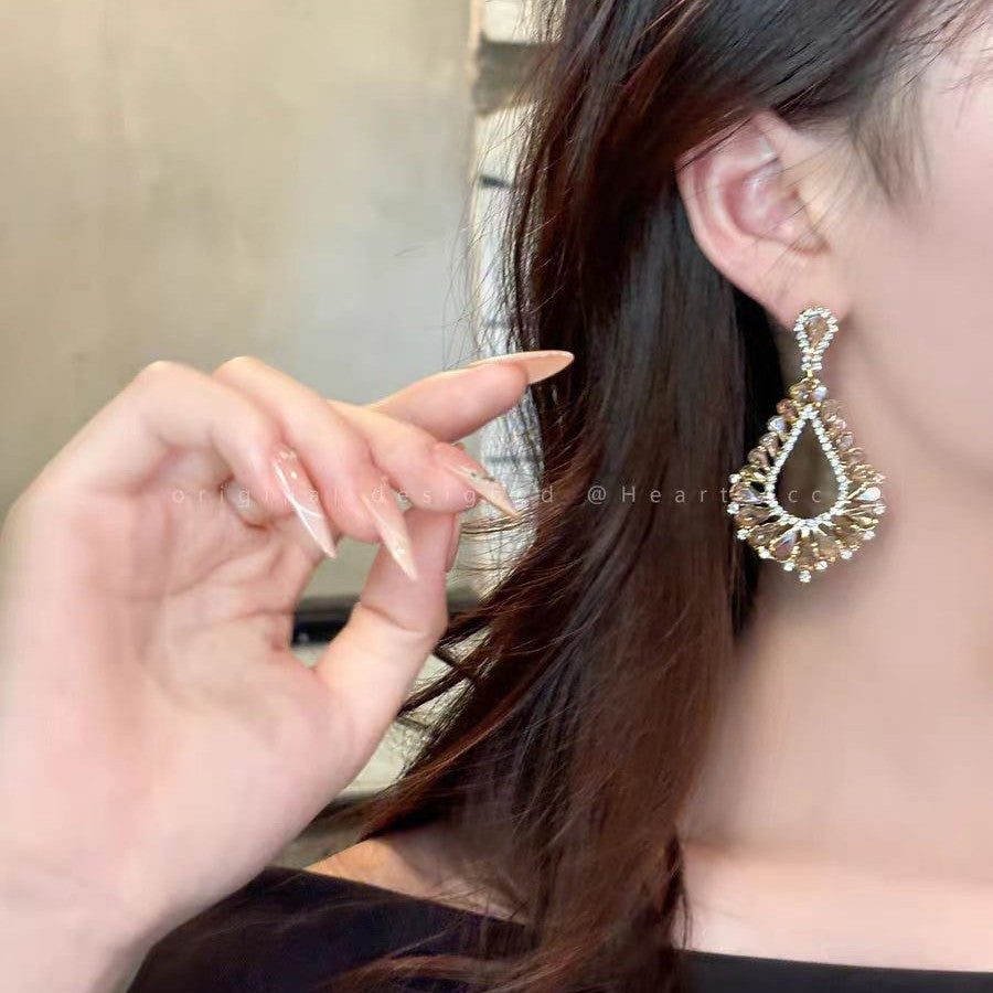 Wholesale Alloy Electroplated Hollow Zircon Stud Earrings Geometric Design Party Jewelry Gift for Women