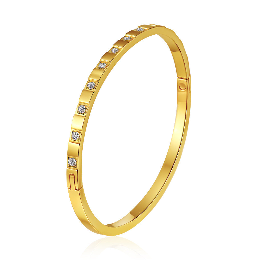 Wholesale Stainless Steel PVD 18K Gold Electroplated Diamond-Encrusted Round Clasp Bracelet and Earrings Set for Women Party Wear Gift