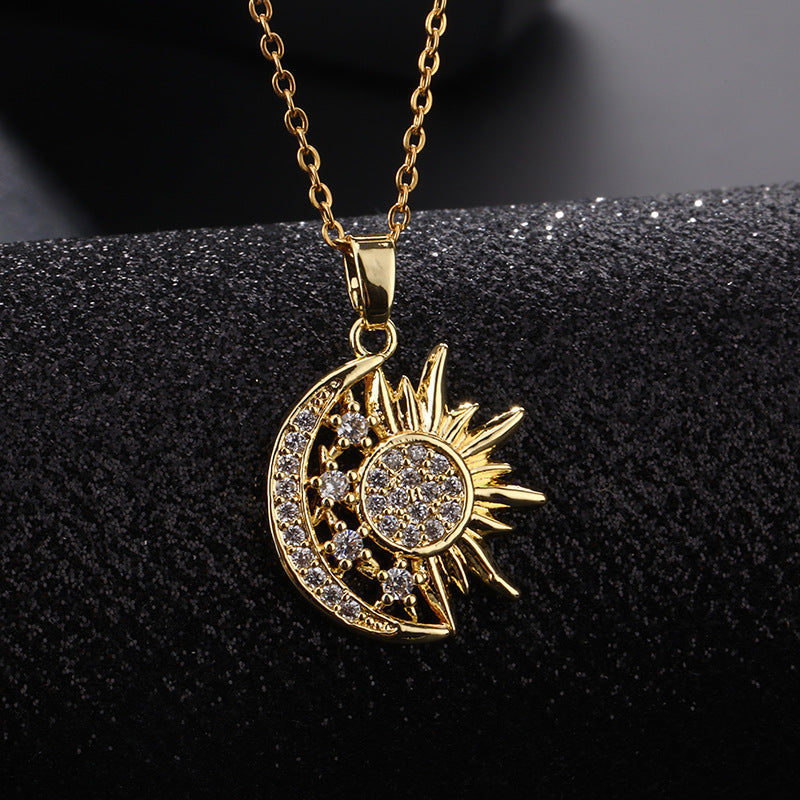 Wholesale Fashion Zircon Sun Geometric Pendant Necklace Trendy Collarbone Chain Jewelry Accessory For Resale