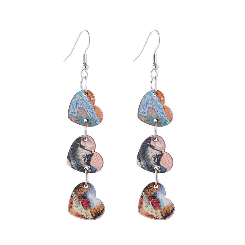 Wholesale Pink Valentine' s Day Three Heart-Shaped Cute Cat Earrings