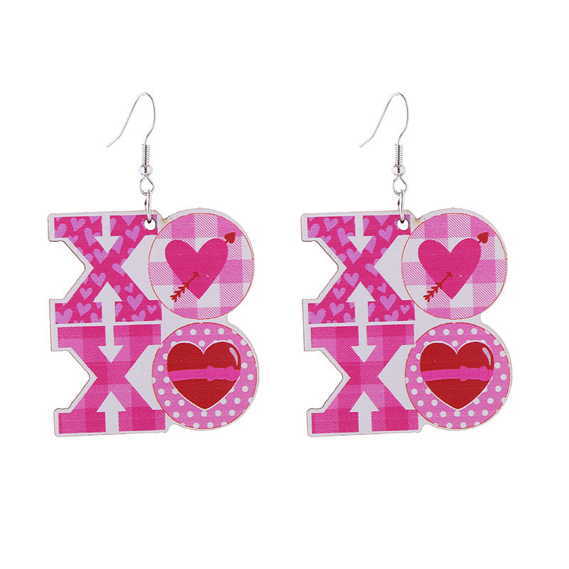Wholesale Valentine's Day Love LOVE Printed Letters Wooden Earrings ACC-ES-ChouT002