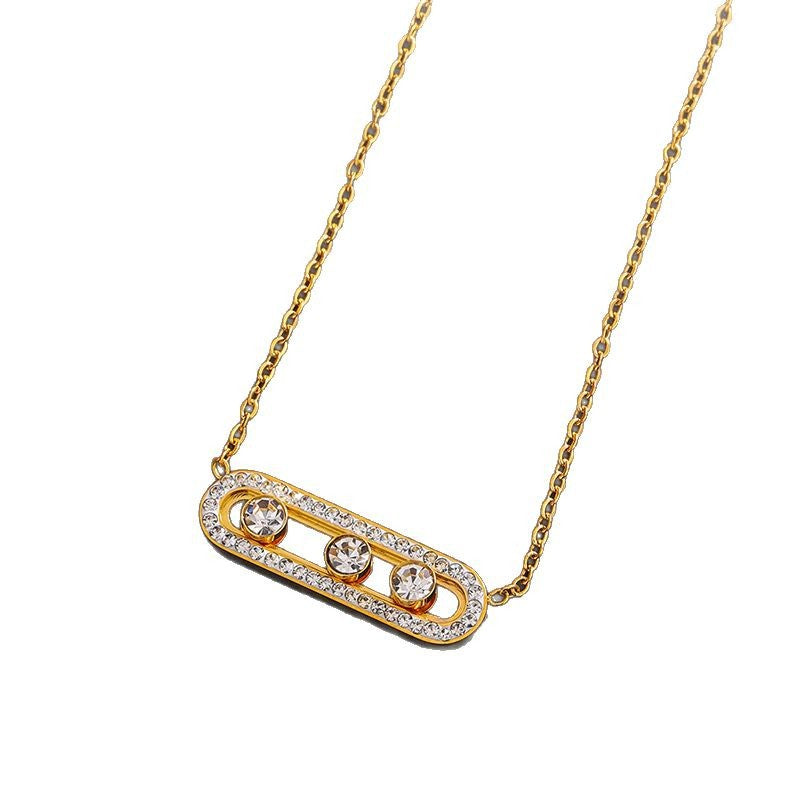 Wholesale Chic Heart Cat Eye Pendant Paperclip Chain Necklace Gold Tone Titanium Steel Fashion Jewelry Accessory For Daily Wear Gift