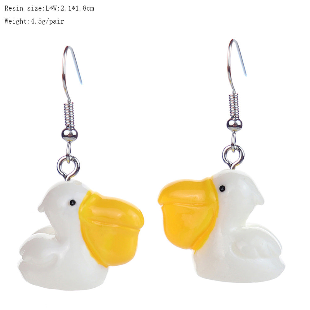 Wholesale three-dimensional cartoon flamingo goose little yellow duck earrings