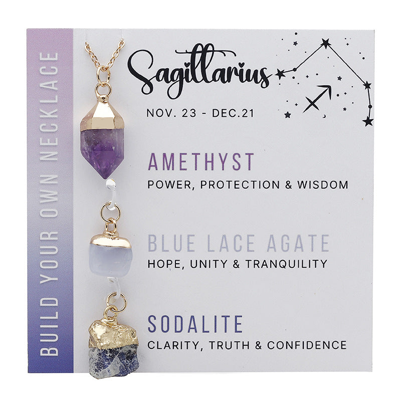 Wholesale Natural Stone Crystal Cards Stainless Steel Birthstone Twelve Zodiac Signs Necklace Set ACC-NE-ZhuangZ001