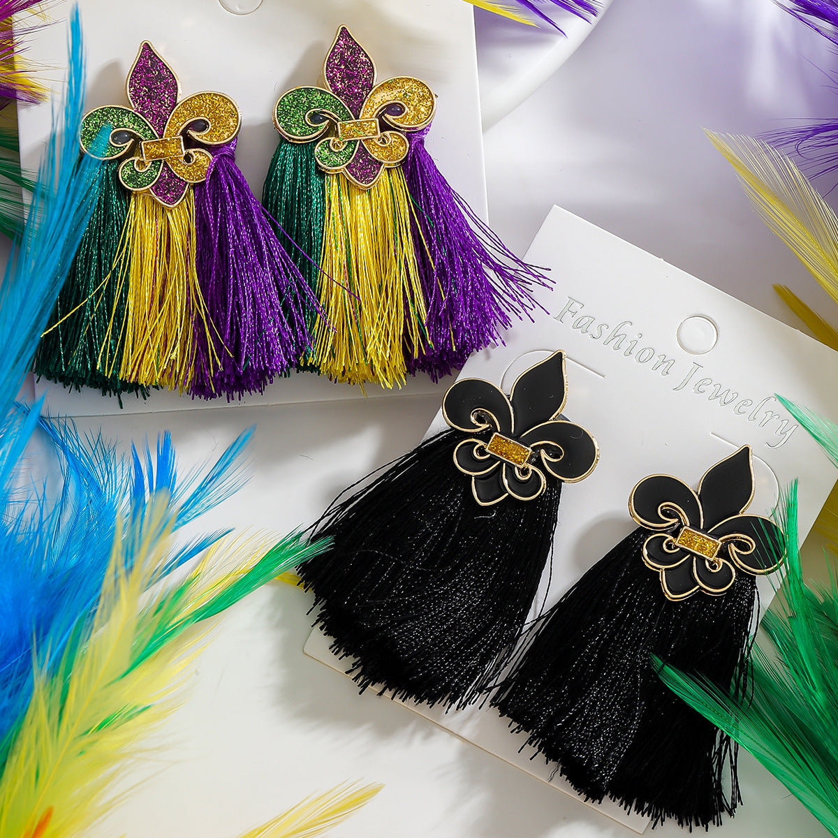 Wholesale  Mardi Gras Carnival Earrings Electroplated Colorful Iris Tassel Studs