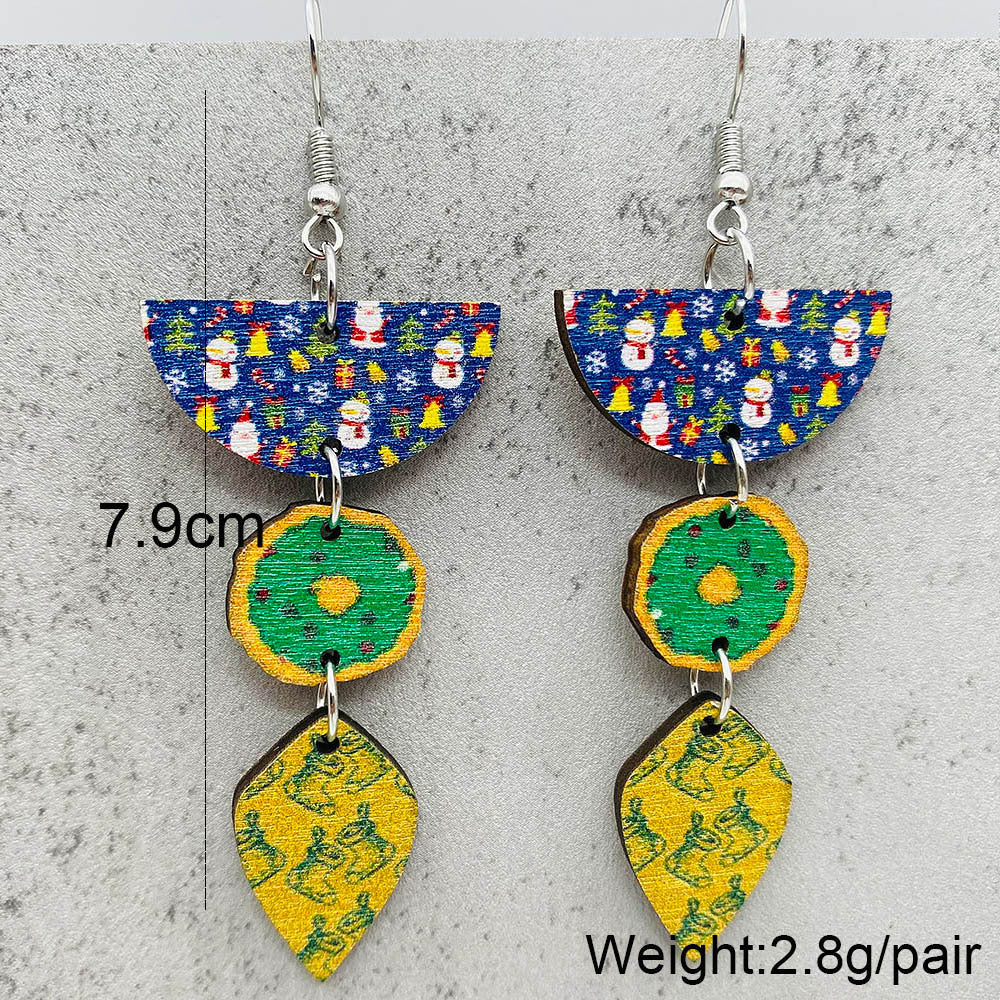 Wholesale Christmas Snowman Santa Claus Gift Wood Earrings ACC-ES-ChenY076