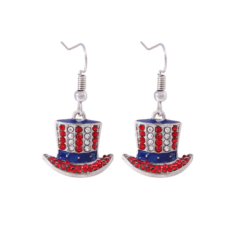 Wholesale  Independence Day earrings  personality red white blue diamond flag USA five-pointed star earrings
