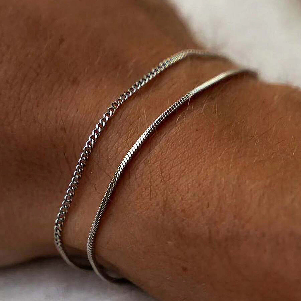 Wholesale Stainless Steel Men S Cuban Double Layer Bracelet Trendy Everyday Wear