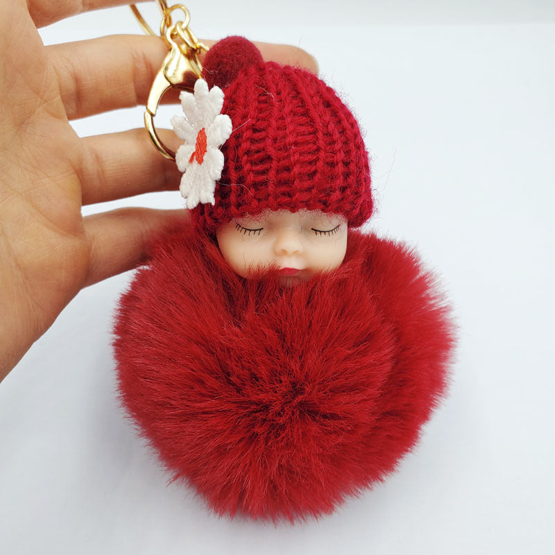 Wholesale cute sleeping doll keychain fur ball pendant ACC-KC-DY007