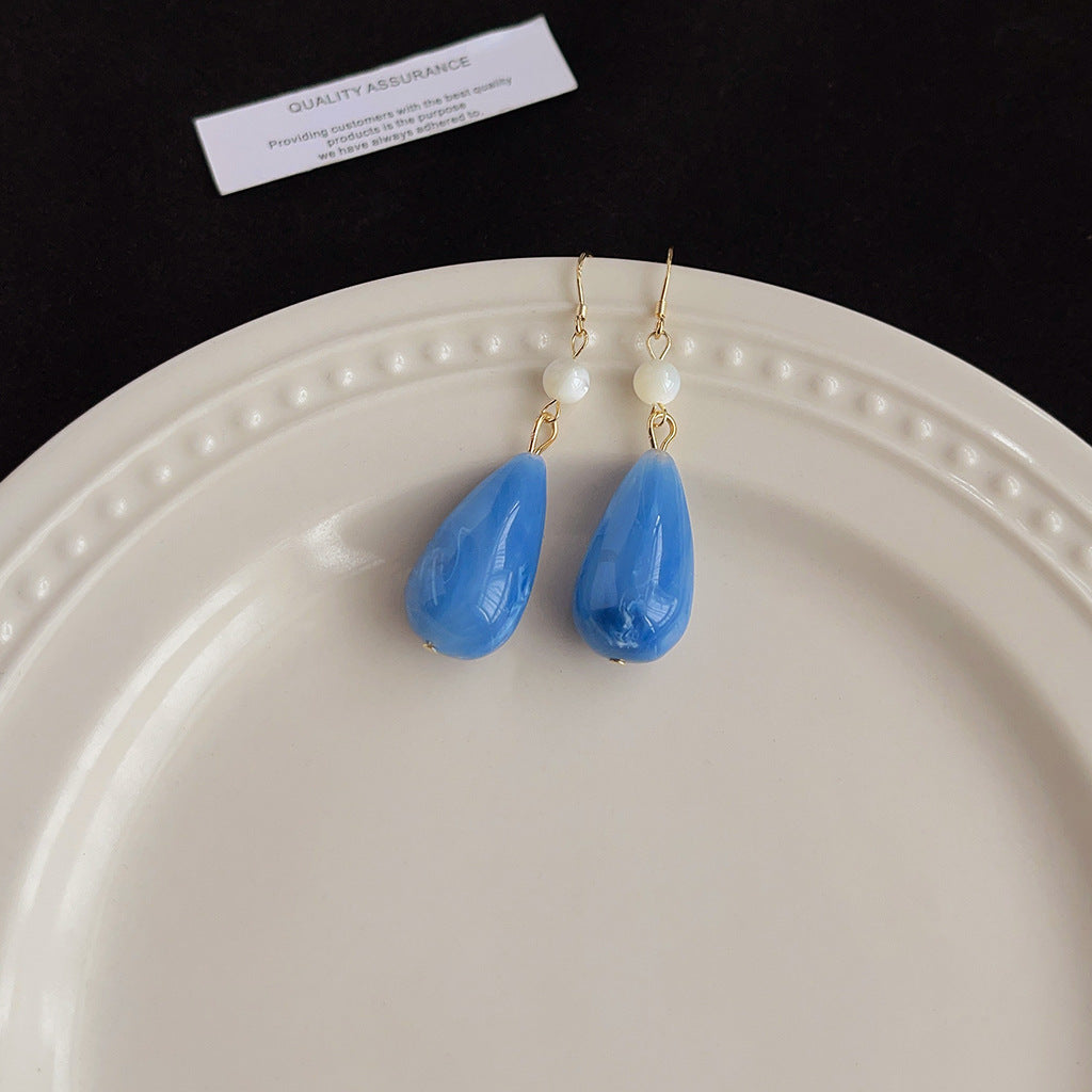 Wholesale Blue oil-drop retro earrings