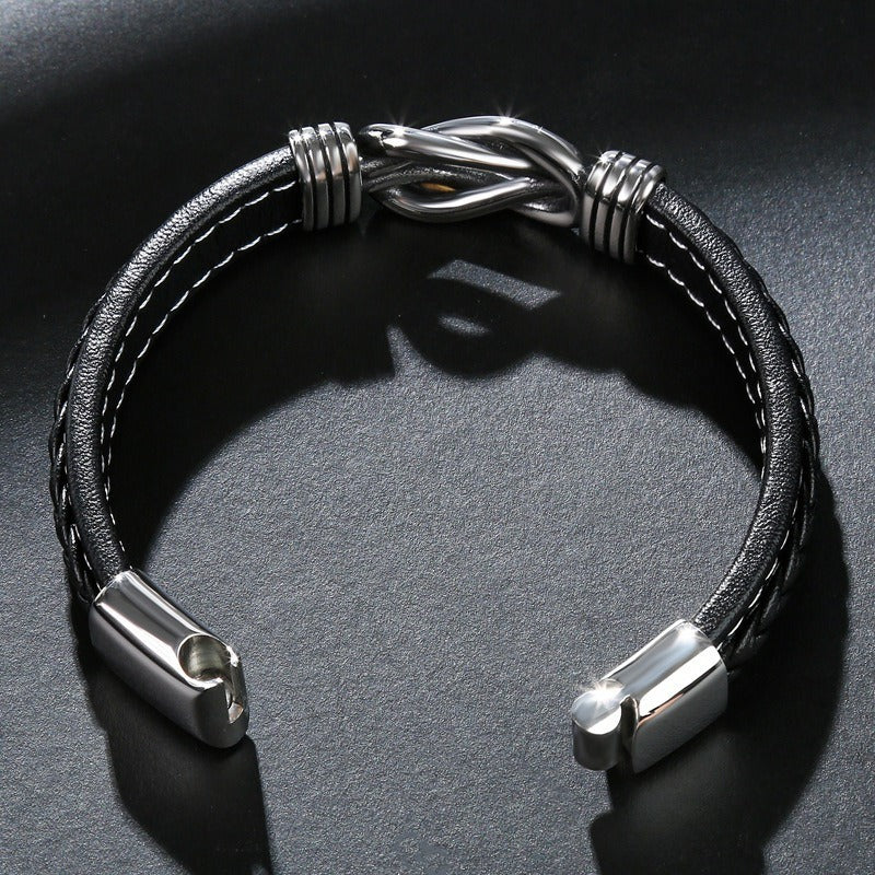 Wholesale Stainless steel  woven leather hand rope punk style alloy 8-character  bracelet