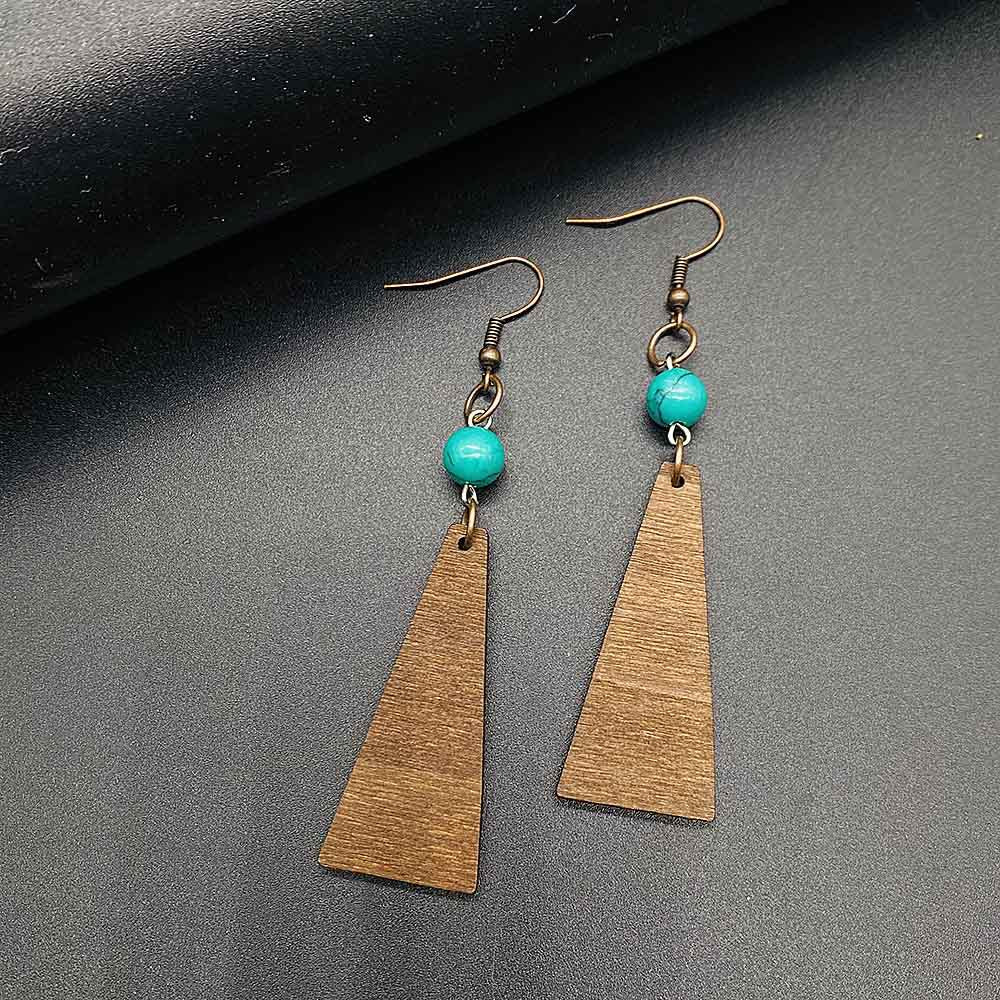 Wholesale Vintage-Style Wooden Round Turquoise Earrings