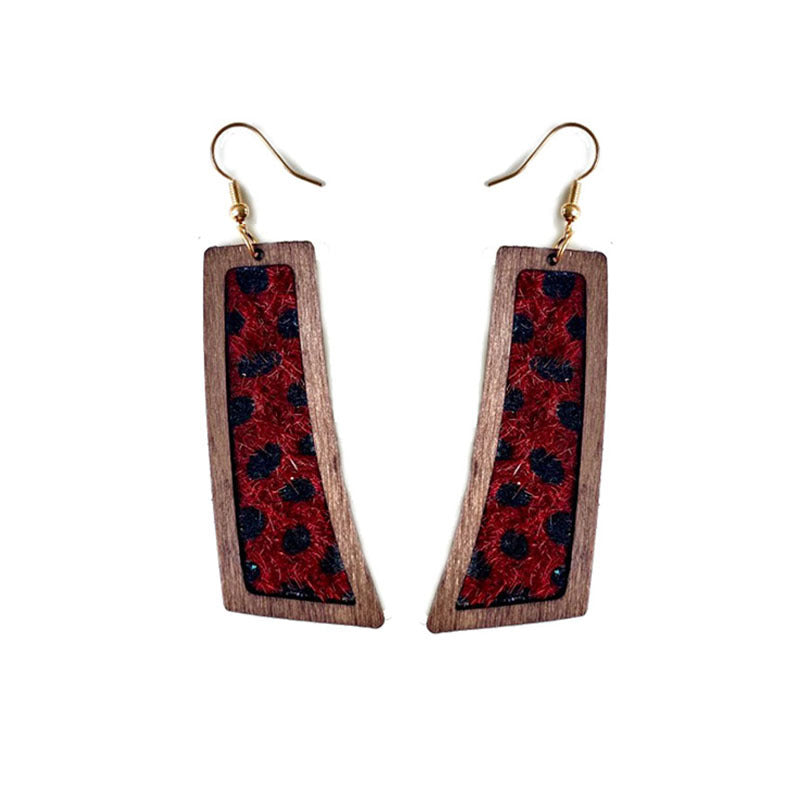 Wholesale 2 pairs/ pack Leather printed leopard pattern earrings