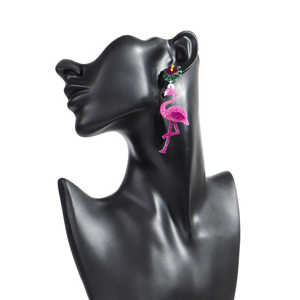 Wholesale cute wind flamingo acrylic cartoon earrings