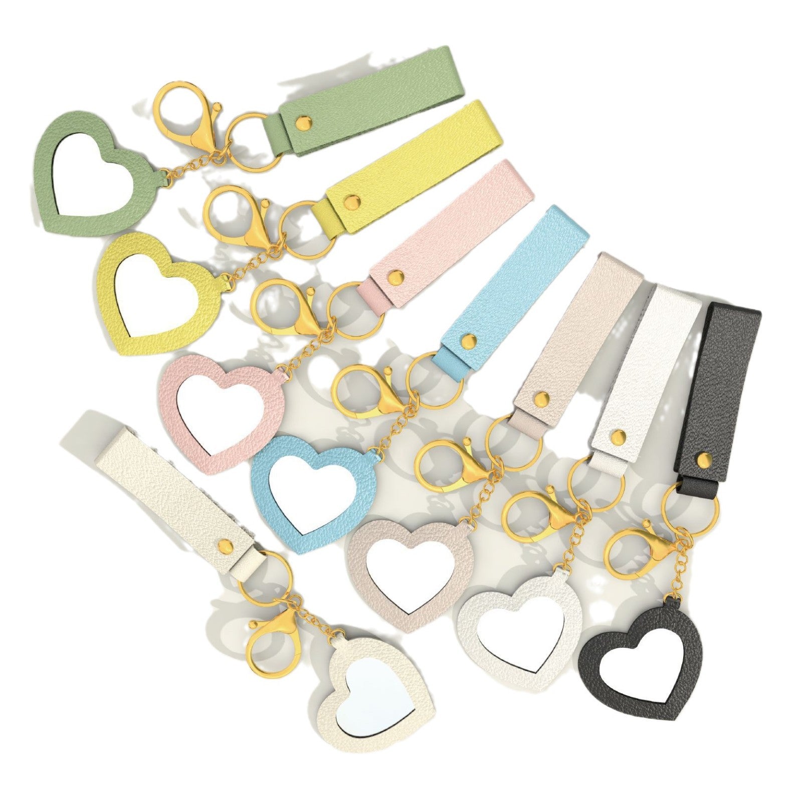 Wholesale Cute and creative PU keychain with a heart-shaped makeup mirror