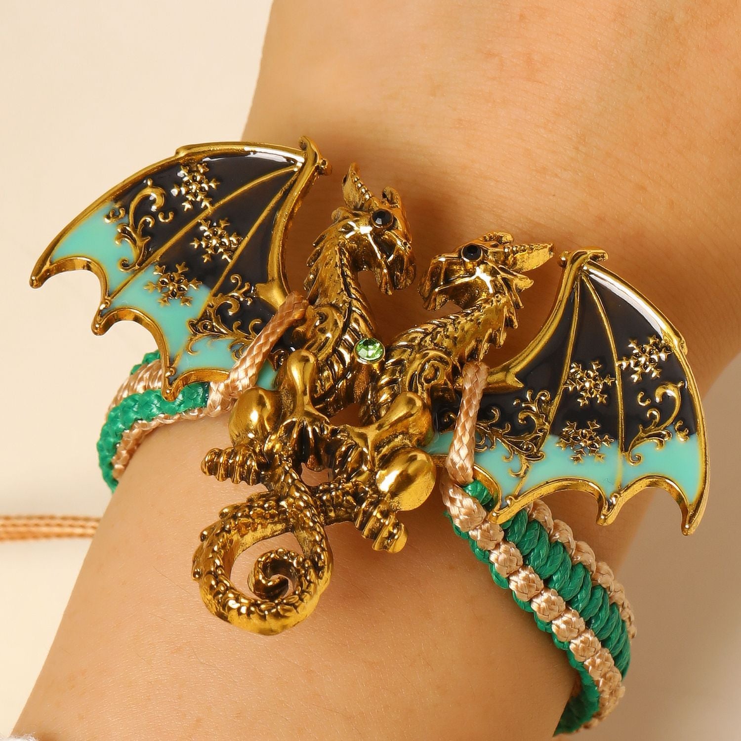 Wholesale Zinc Alloy Enamel Dragon Braided Bracelet,  Men' s Ancient Silver Fashion Jewelry Accessory