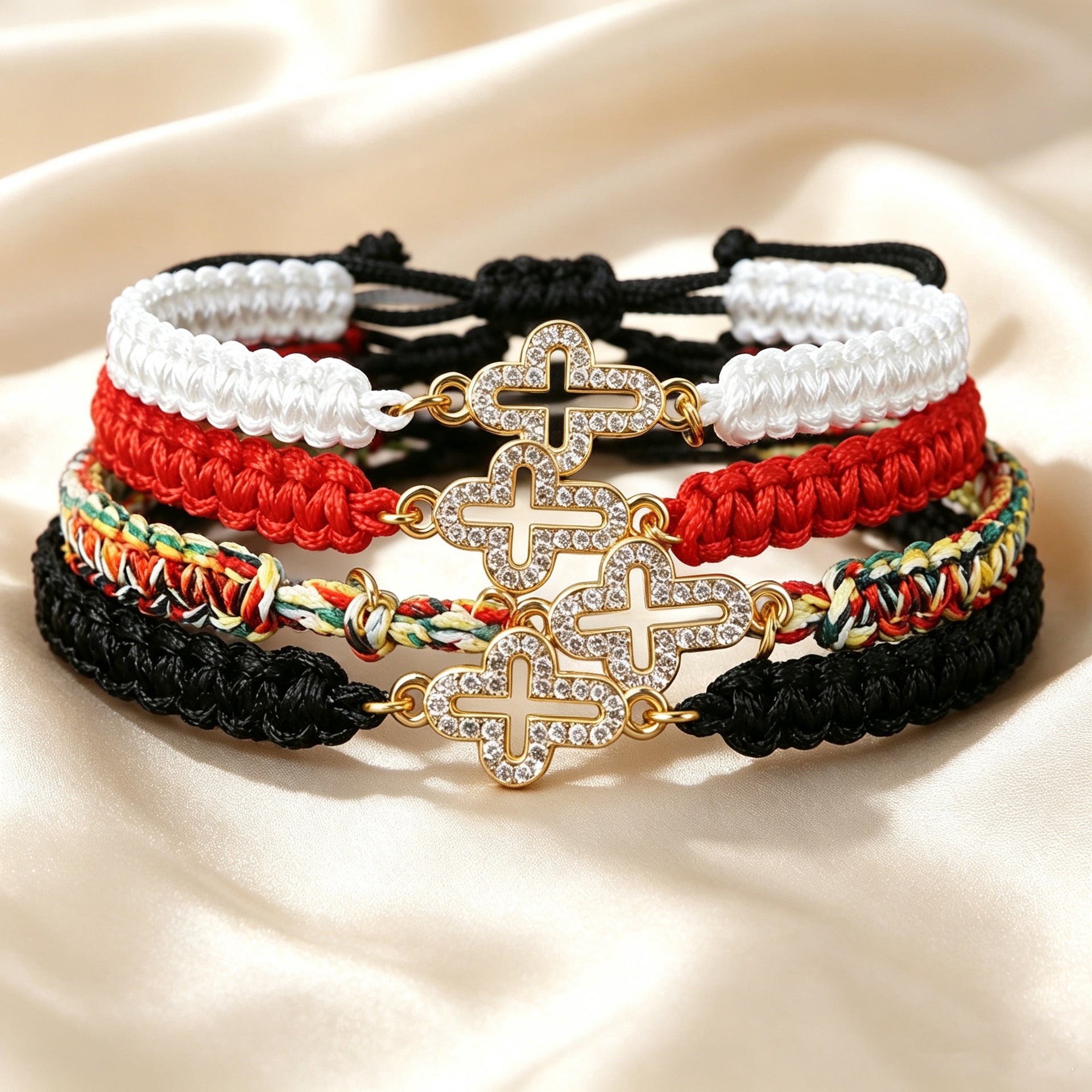 Wholesale Fashionable OL cross-border zinc alloy bracelet with trendy cross inlay,  fresh design,  and exquisite color weaving.