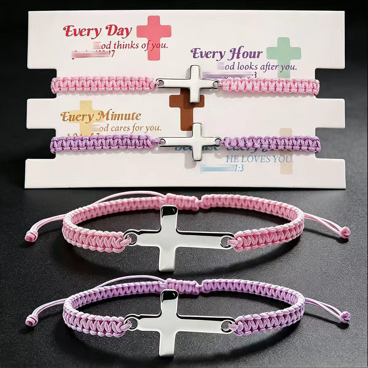 Wholesale Stainless Steel Cross Woven Rope Bracelet Black Red Unisex Couple Gift Chic Fashion Accessory For Resale