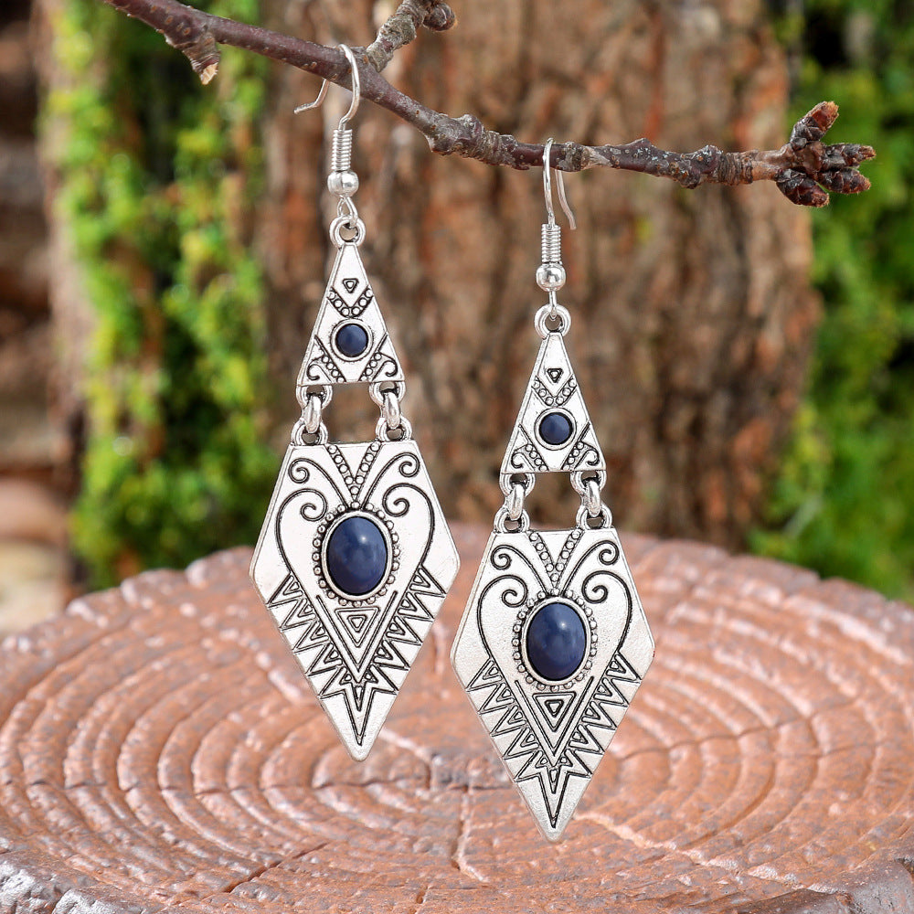 Wholesale Bohemian Turquoise Geometric Metal Texture Earrings Fashion Accessory for Party Boutique Resale