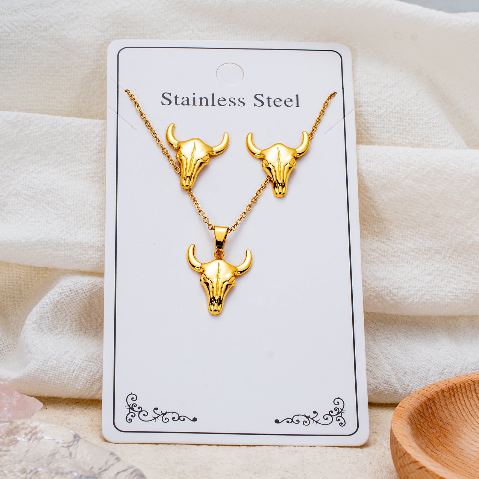 Wholesale Stainless Steel Electroplated Earring and Necklace Set - Trendy Office Lady Style,  Fashion Accessory Boutique Resale