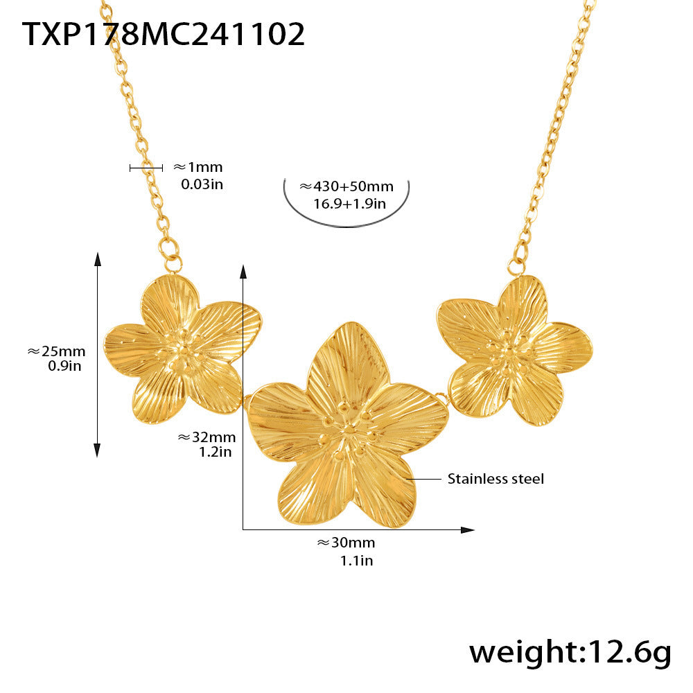 Wholesale  Stainless steel golden flower ring necklace bracelet suit