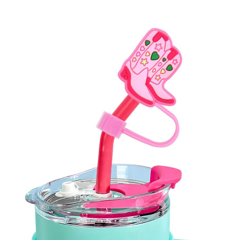 Wholesale Random 100pcs Western Style Cow Pattern Cowboy Hat Boots 10mm Straw Buckle Soft Rubber Straw Decoration