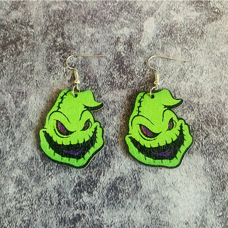 Wholesale Halloween Horror Evil Ghost Black Cat Pumpkin Wood Earrings ACC-ES-XinChuan043
