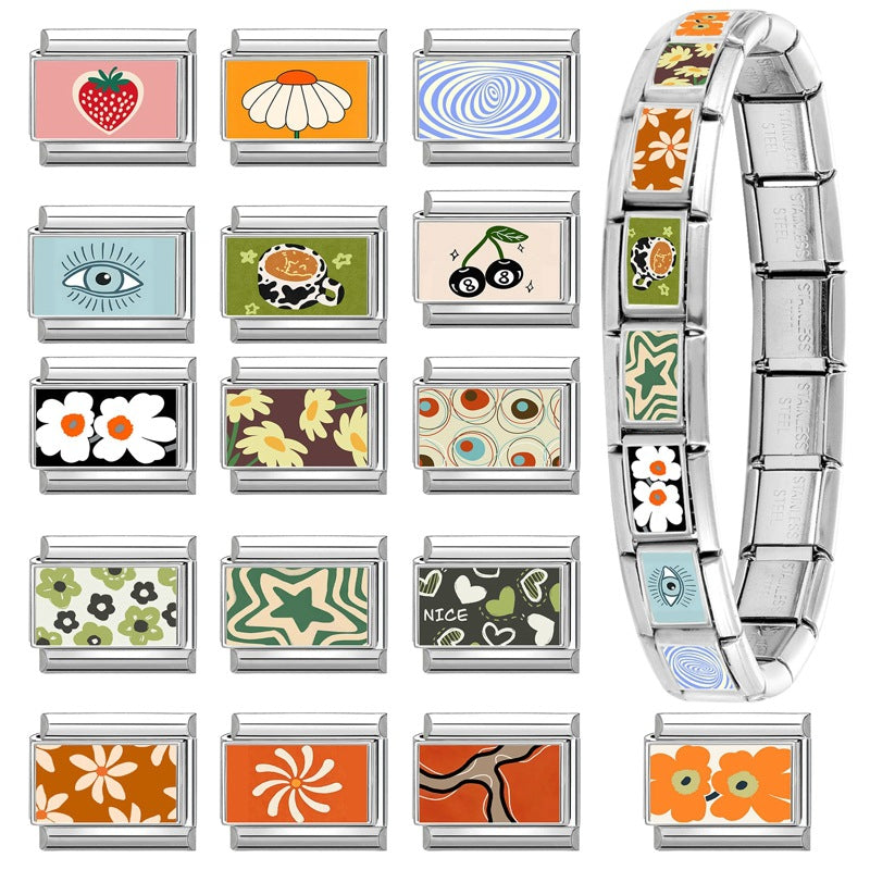 Wholesale 9mm Italian Charm Starter Bracelets DIY Heart Flower Evil Eye Series Stainless Steel Composable Bracelet